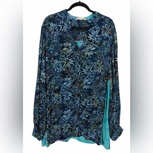 Soft Surroundings Button Up Tunic Floral Tropical Tie Dye Size 2X